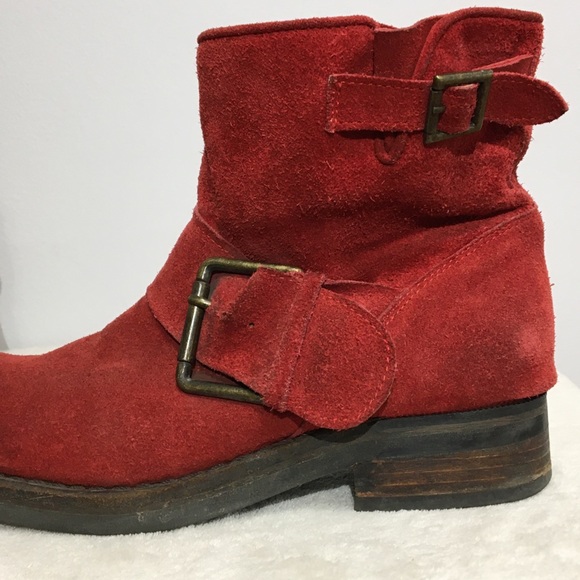JEFFREY CAMPBELL Red Suede Booties boots buckles - Picture 5 of 16